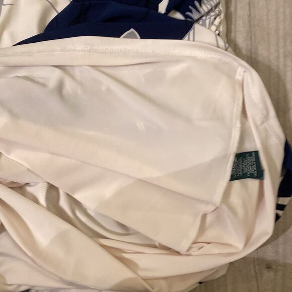 Navy Blue and Cream Ralph Lauren Size 14 Lined Polyester & Spandex Floral Dress - Picture 12 of 12